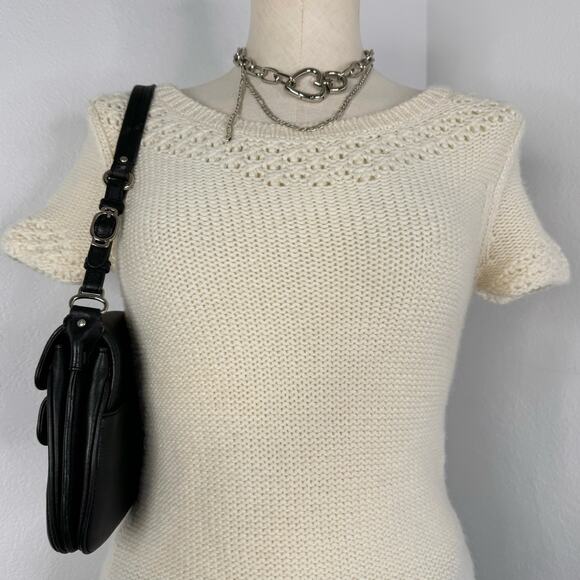 Coquette 00s Sweater Top Short Sleeve Cream Wool Blend Balletcore Size Small - Picture 2 of 7